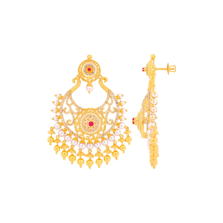 2.55CTW Rose Cut Diamond Antique Chandbali With Gemstones in 18K Gold