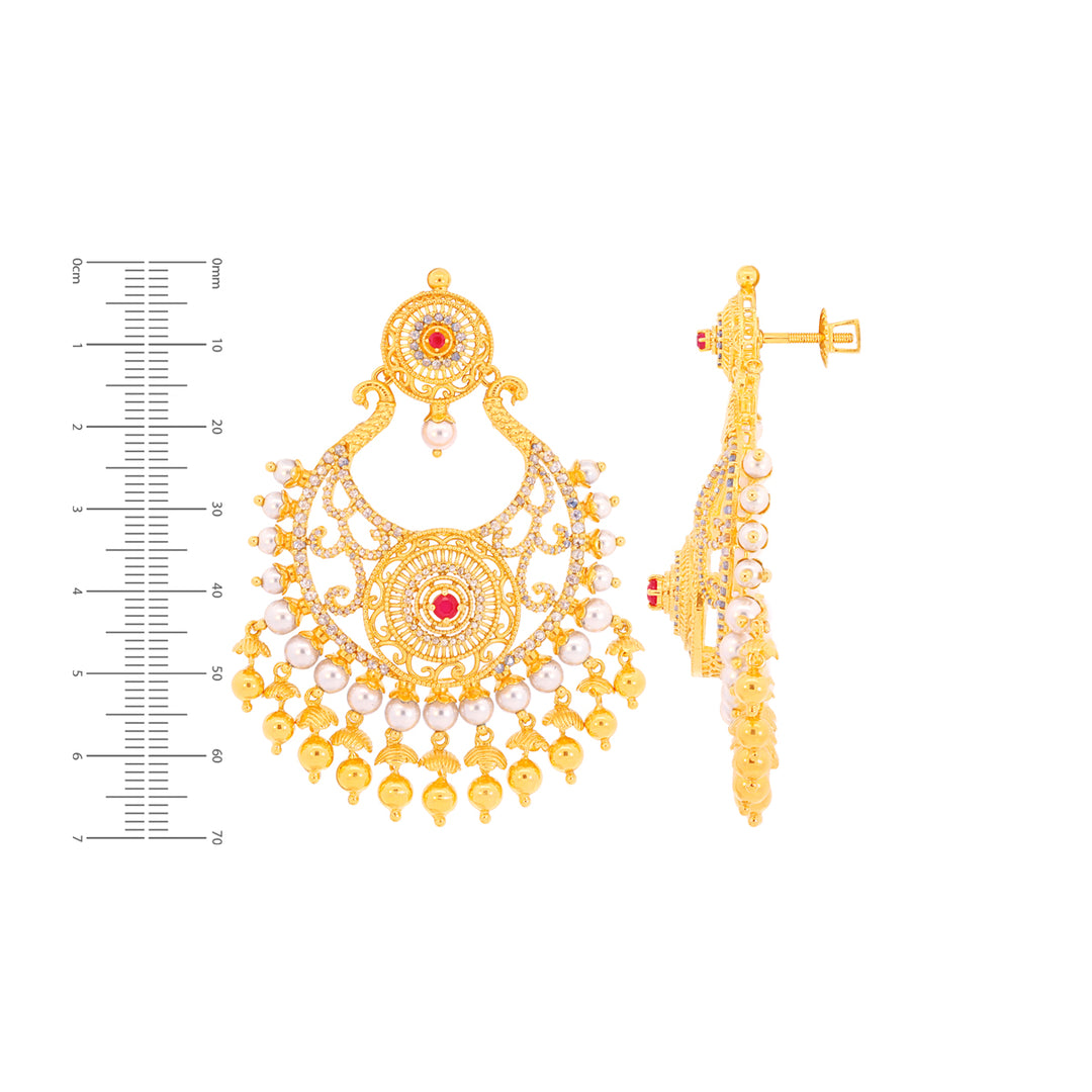 2.55CTW Rose Cut Diamond Antique Chandbali With Gemstones in 18K Gold