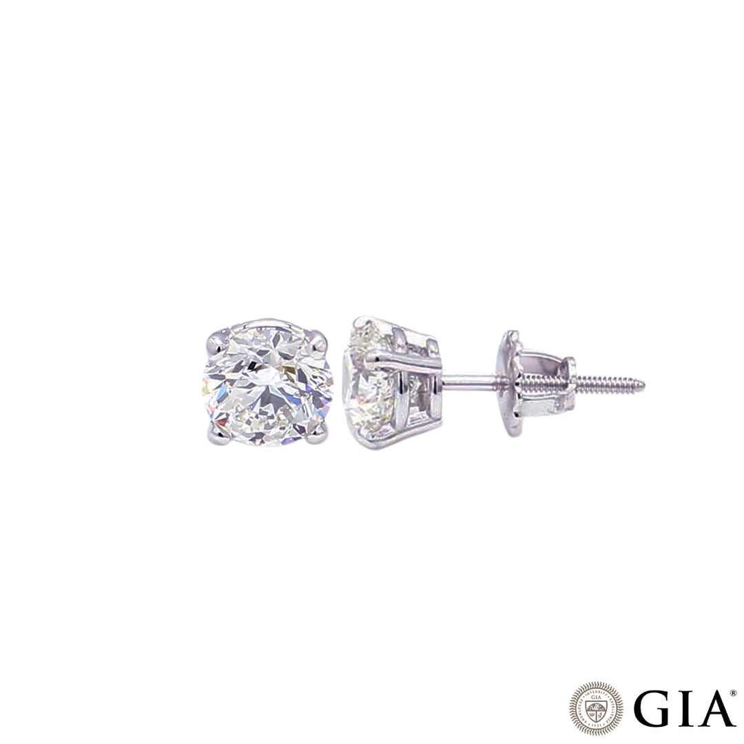 3.01CTW SI2/I GIA Certified Diamond Solitaire Earrings in 18K White Gold