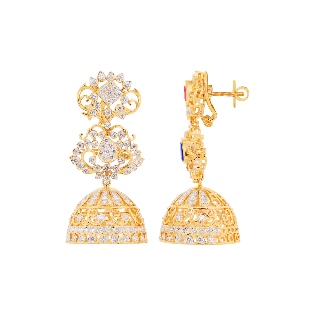 4.43Ct VVS/EF Diamond Jumkha with Changeable Gemstones in 18K Gold