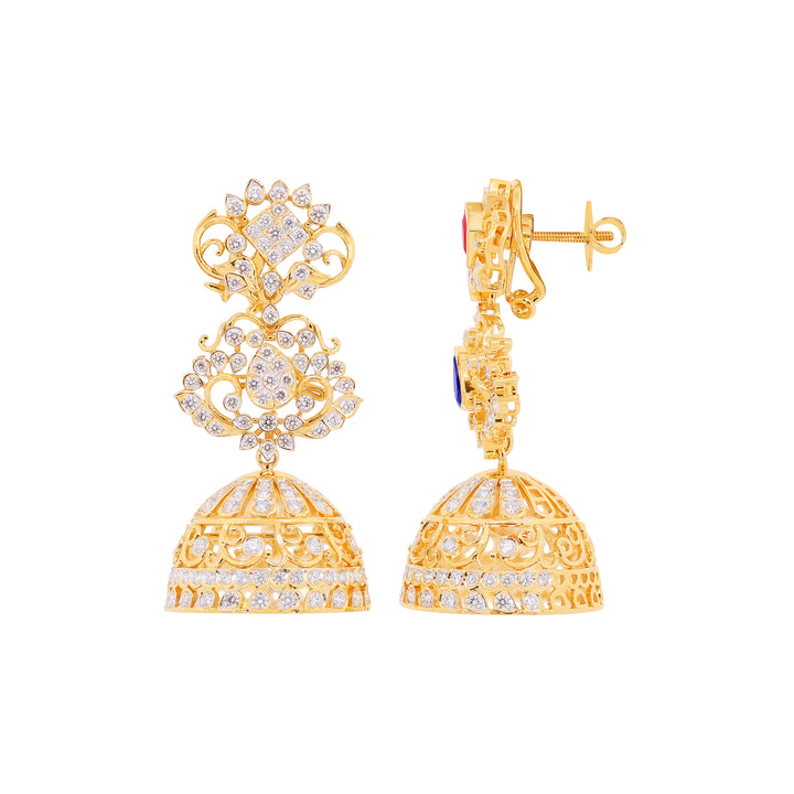 4.43Ct VVS/EF Diamond Jumkha with Changeable Gemstones in 18K Gold