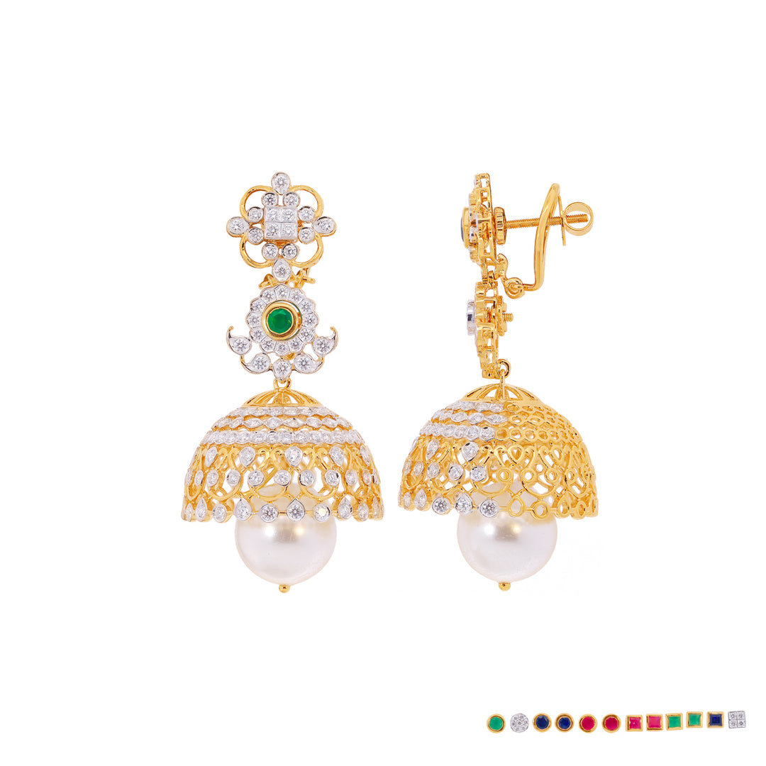 3.81Ct VVS/EF Diamond Jhumkha With Changeable Gemstones in 18K Gold