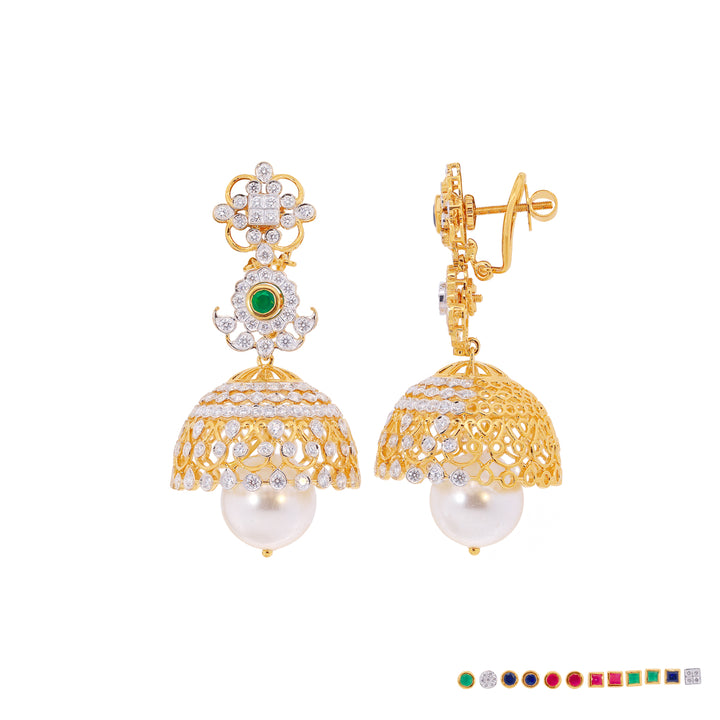 3.81Ct VVS/EF Diamond Jhumkha With Changeable Gemstones in 18K Gold