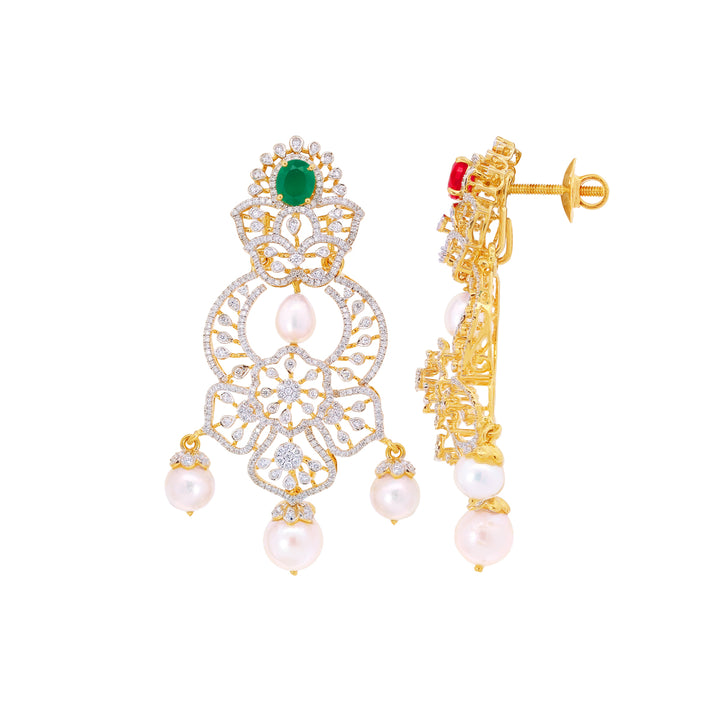 3.15Ct VVS/EF Diamond Jhumkha With Changeable Gemstones in 18K Gold