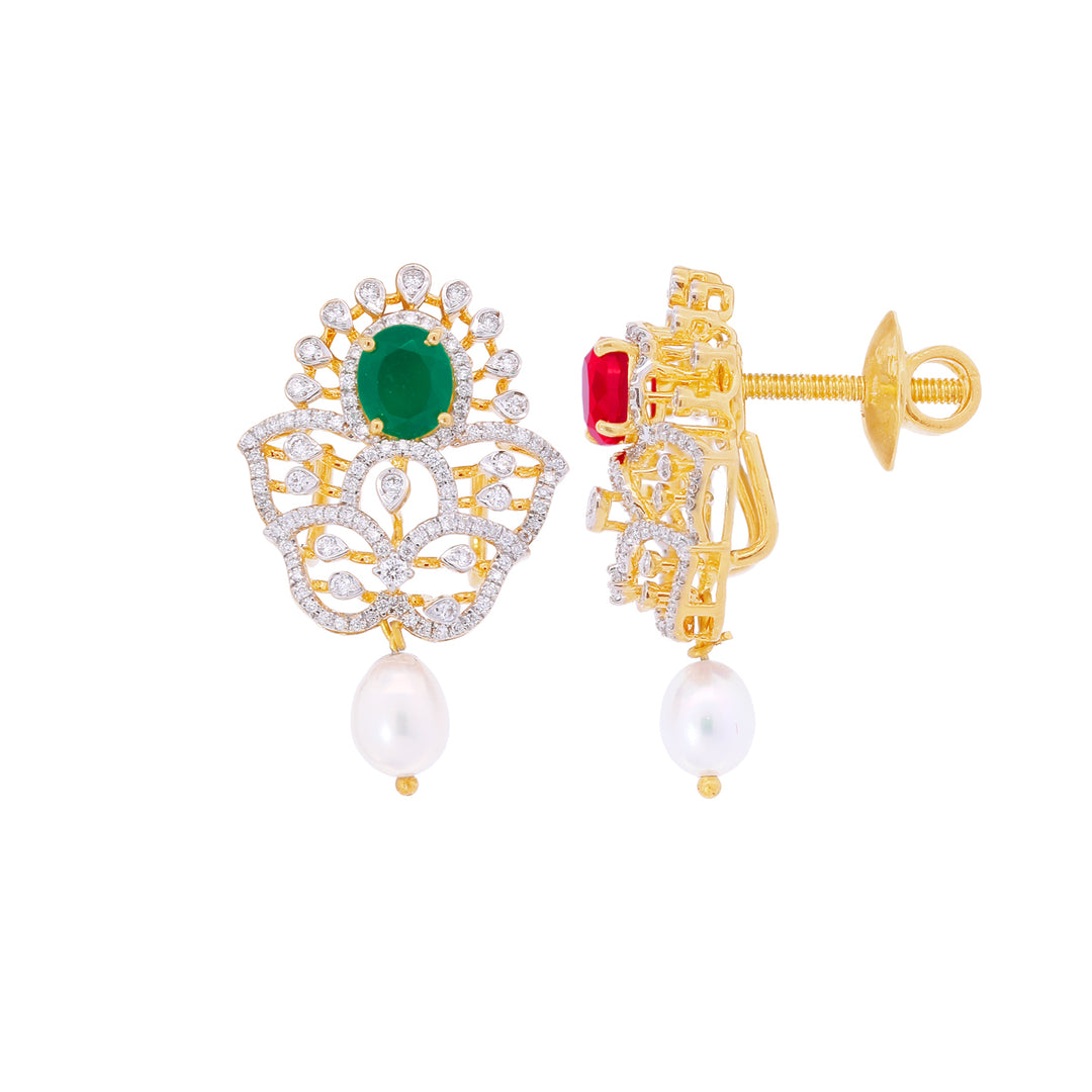 3.15Ct VVS/EF Diamond Jhumkha With Changeable Gemstones in 18K Gold