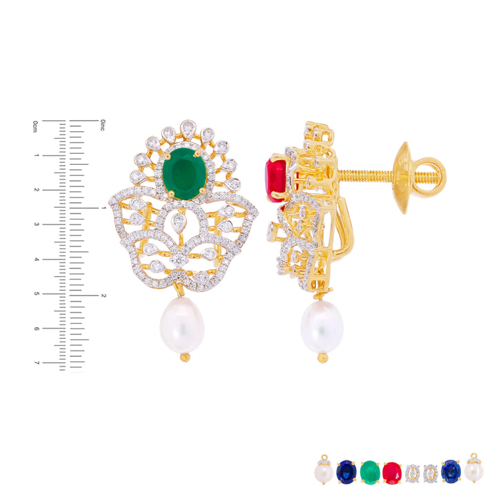 3.15Ct VVS/EF Diamond Jhumkha With Changeable Gemstones in 18K Gold