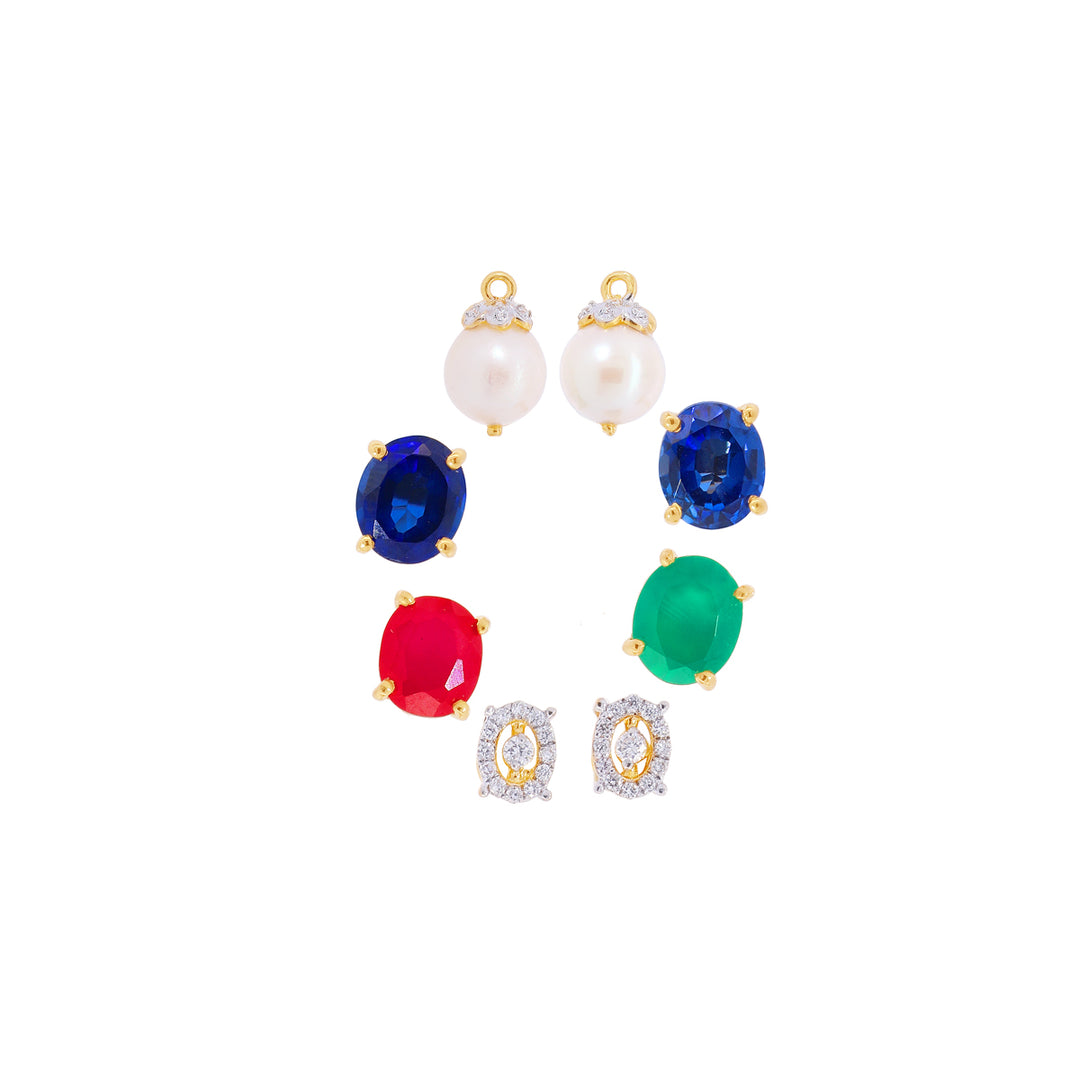 3.15Ct VVS/EF Diamond Jhumkha With Changeable Gemstones in 18K Gold