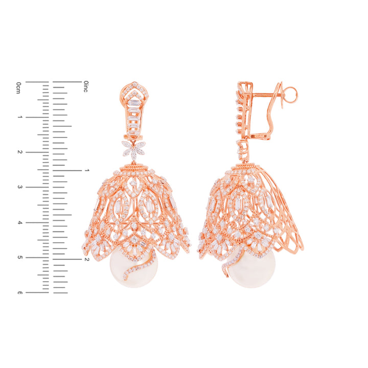 3.97Ct VVS/FG Diamond Jhumkha With Pearl in 18K Rose Gold