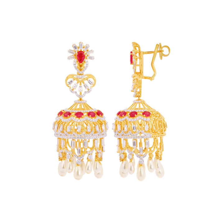 5.02Ct VVS/FG Diamond Jhumkha With Gemstones in 18K Gold