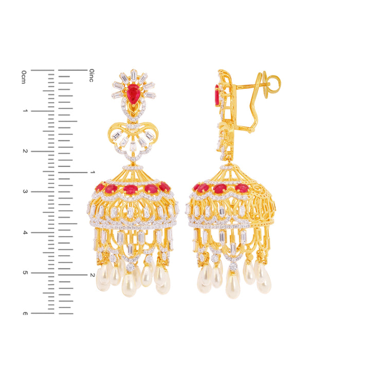 5.02Ct VVS/FG Diamond Jhumkha With Gemstones in 18K Gold