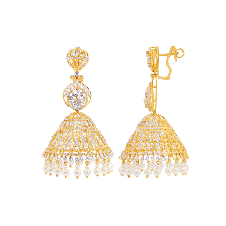 4.40Ct VVS/FG Diamond Jhumkha With Pearl in 18K Gold