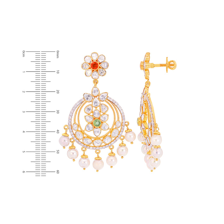 4.34CTW White & Rose Cut Diamond Antique Chandbali With Gemstones in 18K Gold