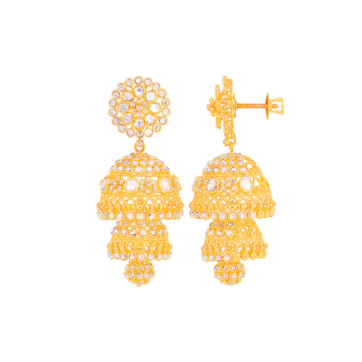 9.85CTW Rose Cut Diamond Antique Jhumkha in 18K Gold