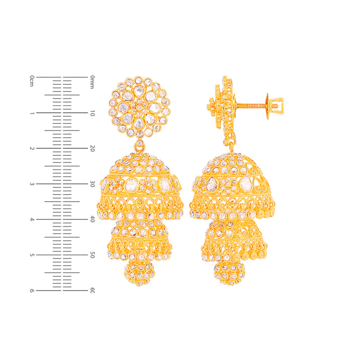 9.85CTW Rose Cut Diamond Antique Jhumkha in 18K Gold