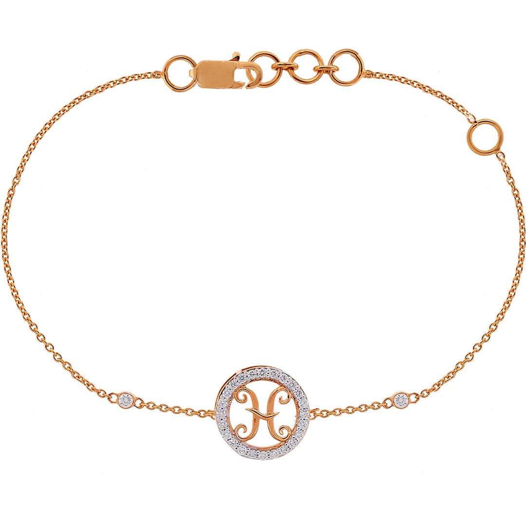0.22Ct VVS/FG Diamond Pisces Zodiac Bracelet in 18K Rose Gold