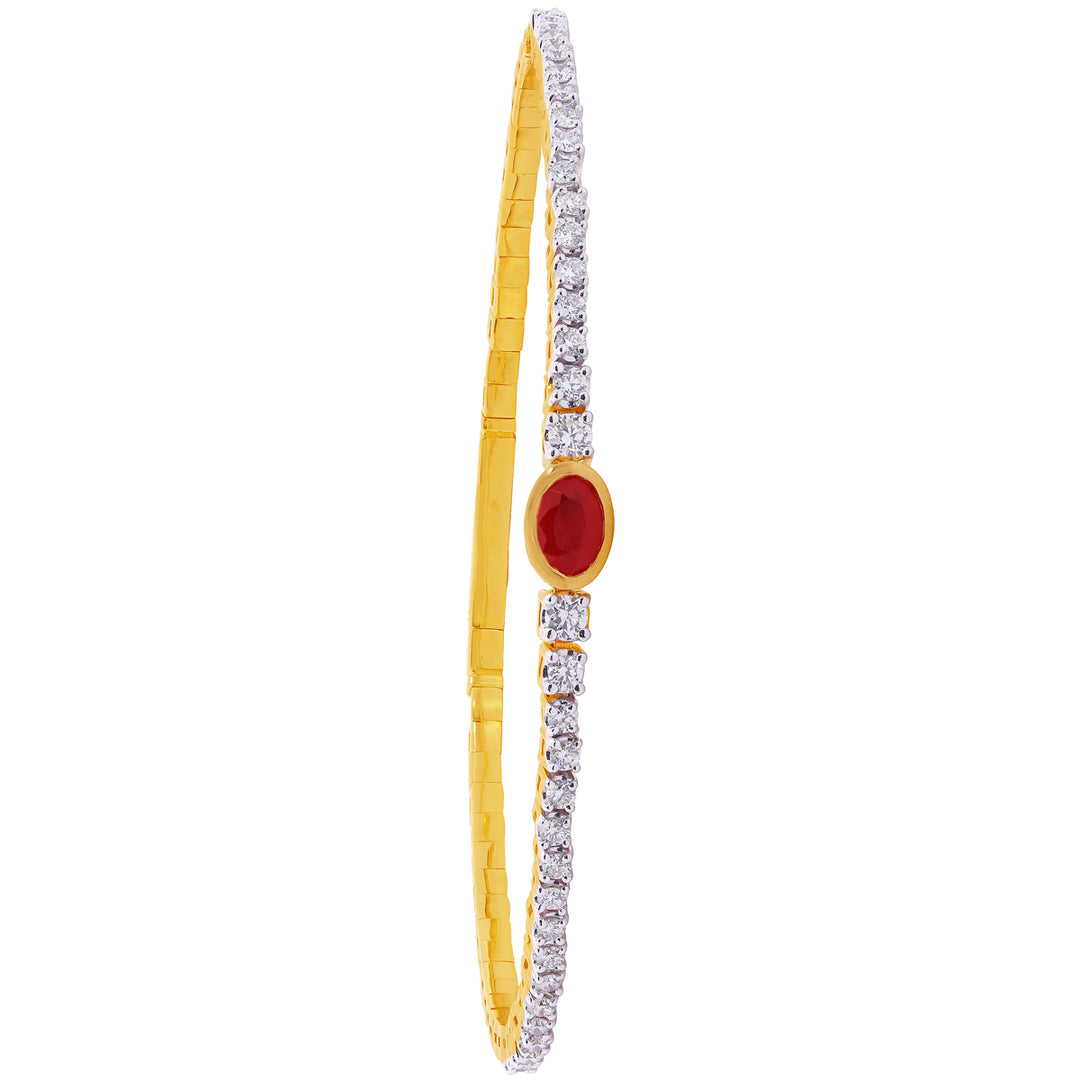0.81Ct VVS/FG Diamond Bangle Bracelet With Ruby in 18K Gold