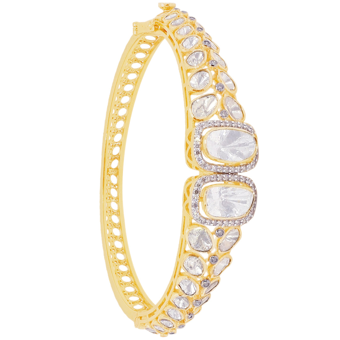 3.62CTW Rose Cut Diamond Bangle Bracelet in 14K Gold