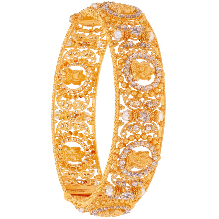 10.17Ct Rose Cut Diamond Set Of 2Pcs Bangles With Pearl in 22K Gold