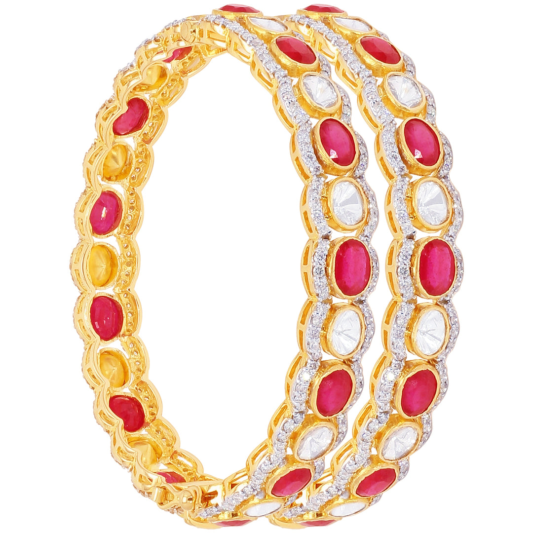 10.60CTW Rose Cut Diamond 2pc Bangle With Ruby in 18K Gold