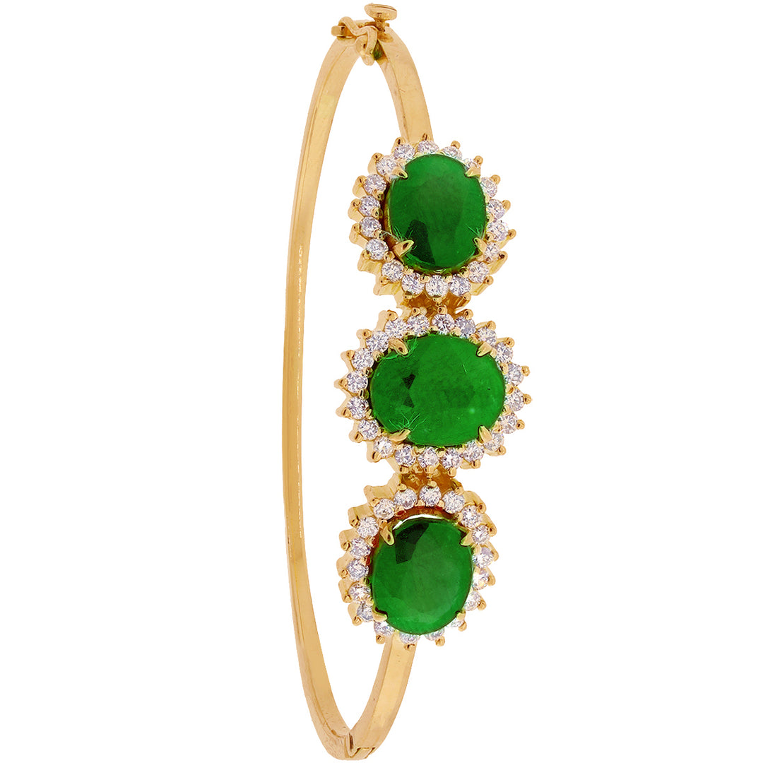 1.70Ct VS/GH Diamond Bangle Bracelet With Emerald in 18K Gold