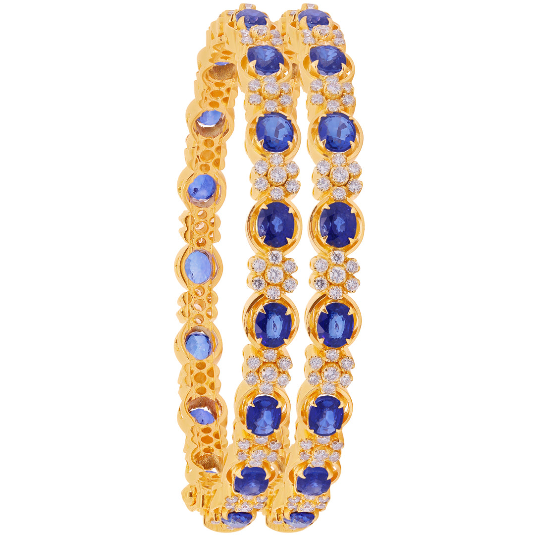 4.66Ct VS/GH Diamond 2pcs Bangle With Sapphire in 18K Gold