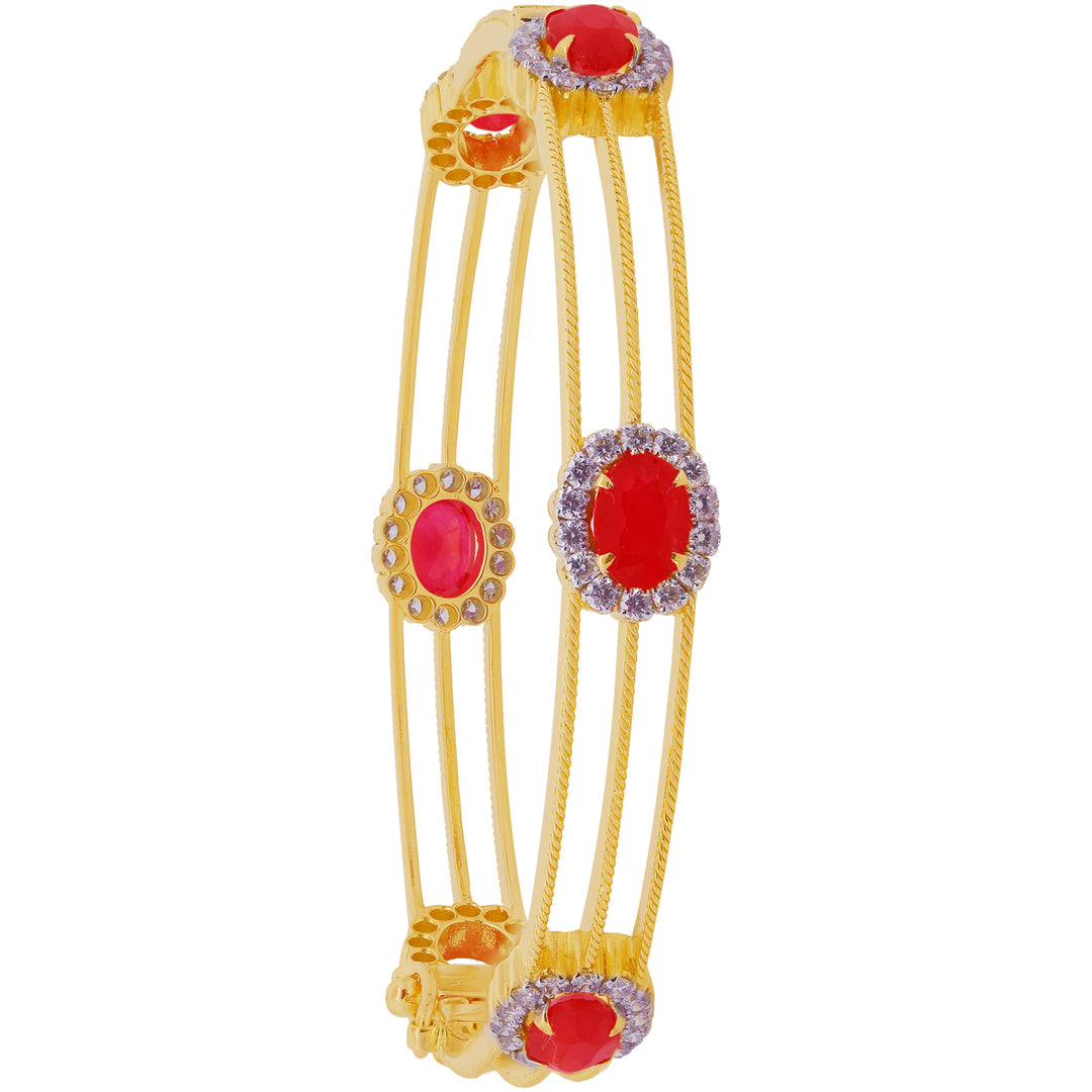 3.55Ct VS/GH Diamond Set of 2pcs Bangles With Ruby in 18K Gold