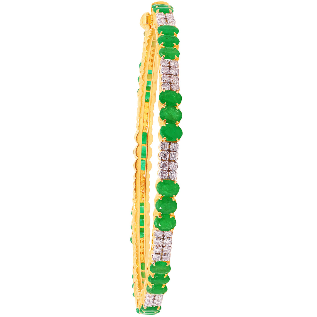 3.75Ct VS/GH Diamond 2pcs Bangle With Emerald in 18K Gold