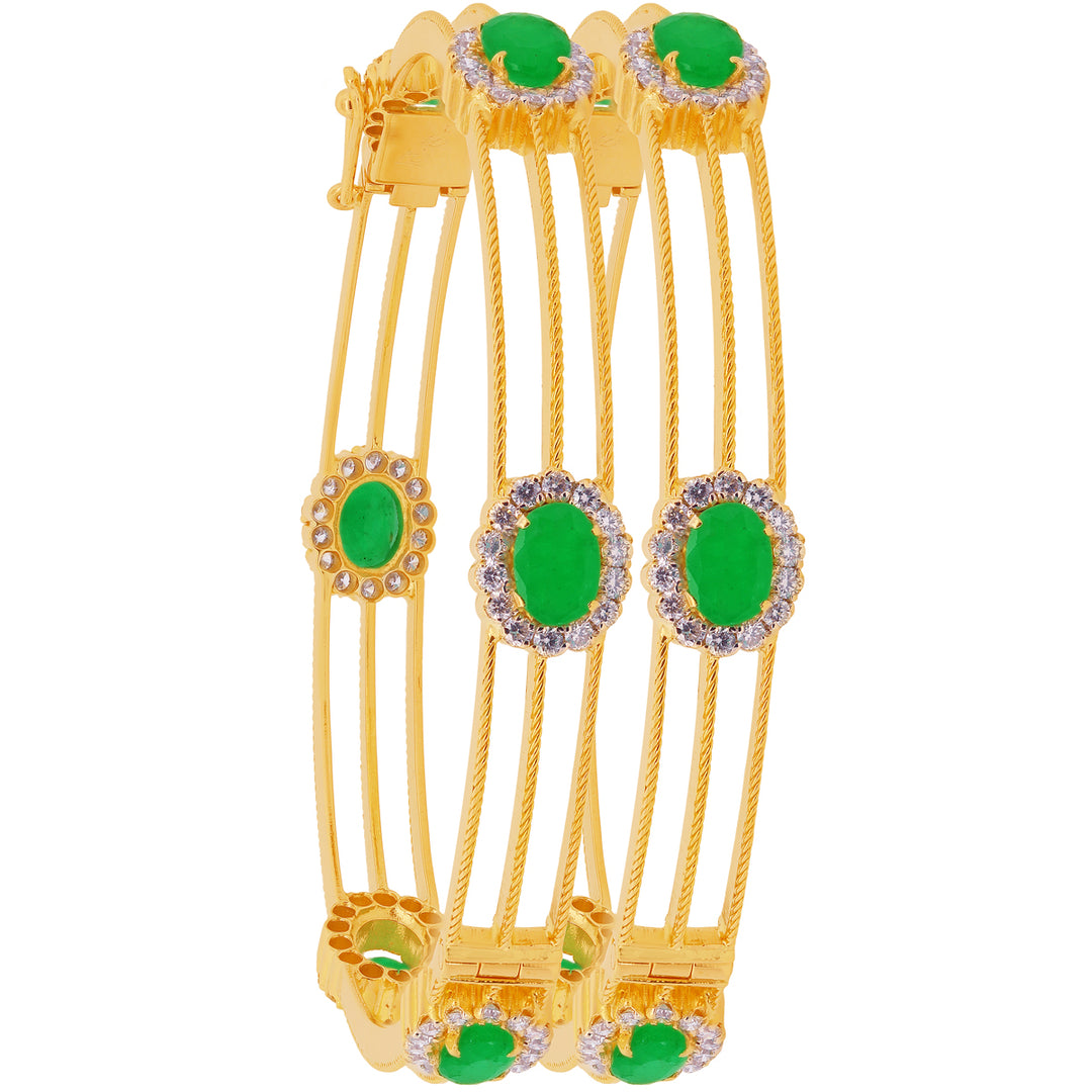 3.73Ct VS/GH Diamond 2pcs Bangle With Emerald in 18K Gold