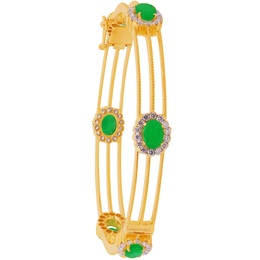 3.73Ct VS/GH Diamond 2pcs Bangle With Emerald in 18K Gold