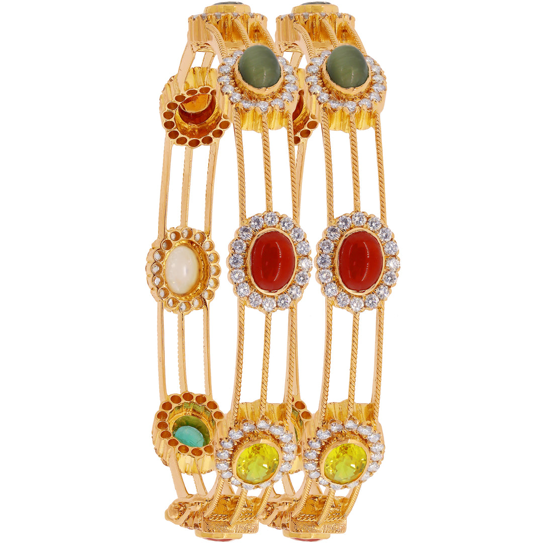 5.67Ct VS/GH Diamond 2pcs Bangle With Navratan in 18K Gold