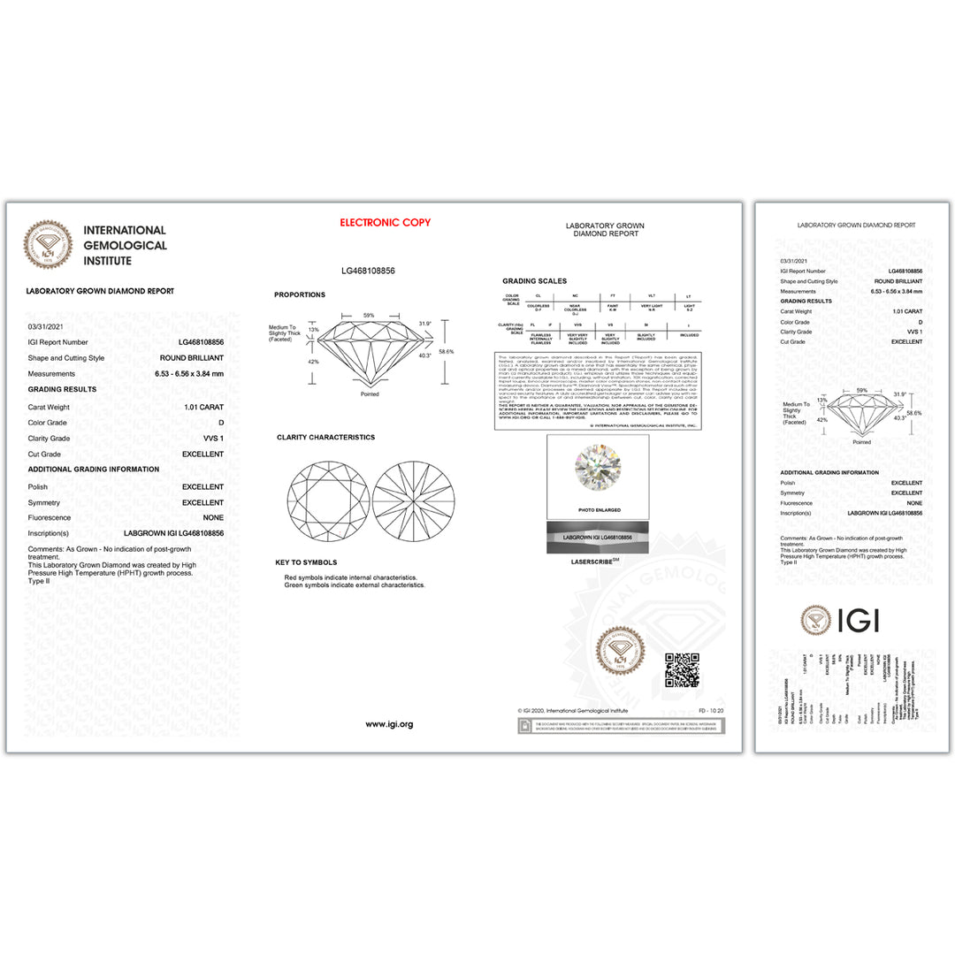 1.62CTW VVS1D IGI Certified Lab Grown Diamond Ring in 18K White Gold