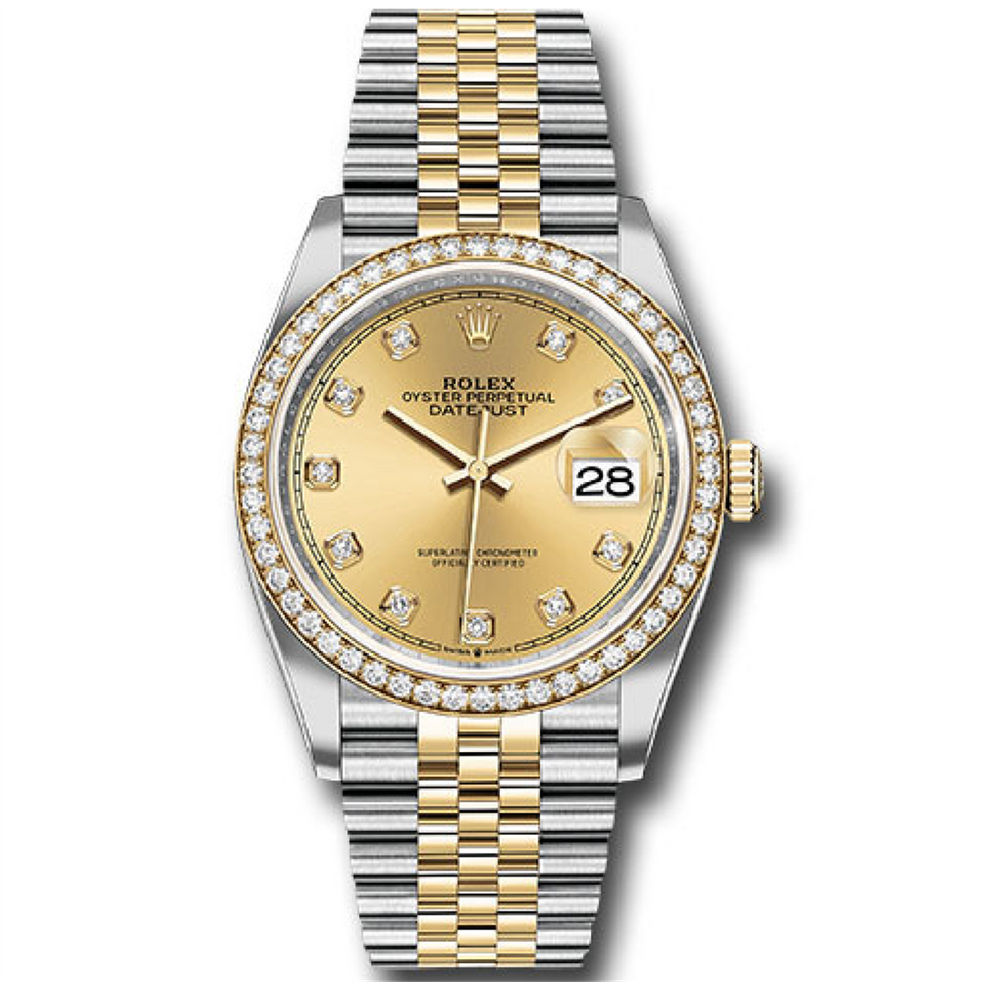 Datejust 36 Champagne Diamond Dial and Custom Diamond Bezel Steel and 18kt Gold Jubilee Bracelet Automatic Watch