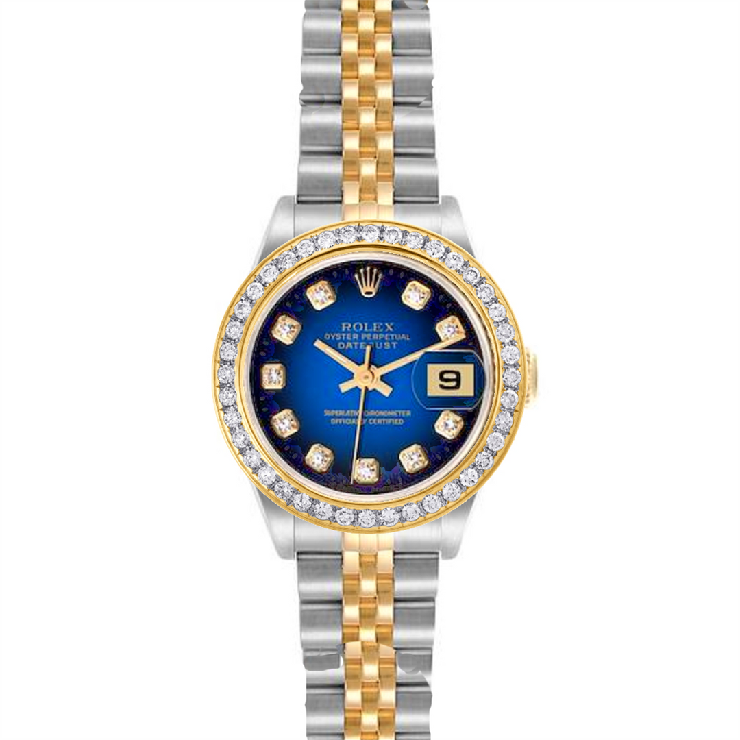 Datejust 26 Custom Sapphire Blue DiamondDial & Custom Diamond  Bezel Steel 18-Karat Gold and Stainless Jubilee Bracelet Automatic Watch