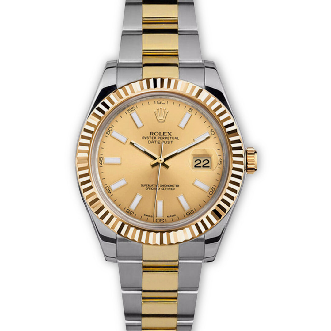 Datejust 41 Champagne Dial with Fluted Bezel & Oyster Bracelet in 18K Gold & Stainless Steel