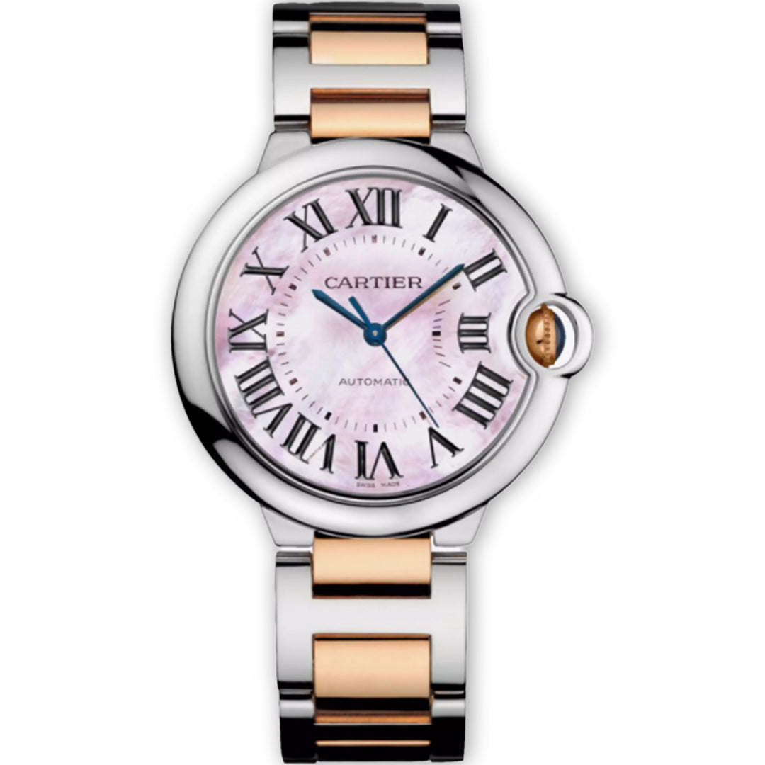 Cartier Ballon Bleu 36mm Pink Mother of Pearl Dial in 18K Gold & Stainless Steel