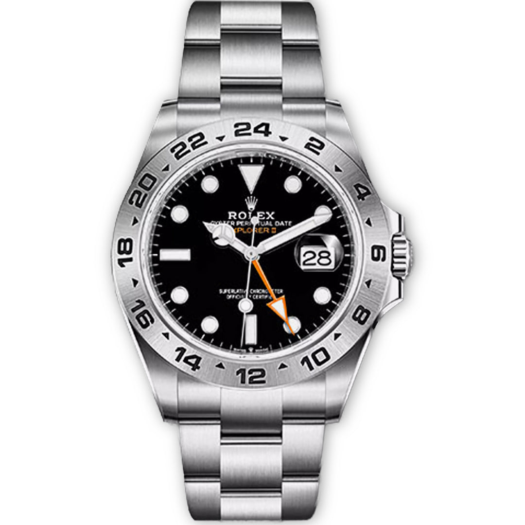 Explorer II 42 Black Dial Oyster Bracelet in Stainless Steel