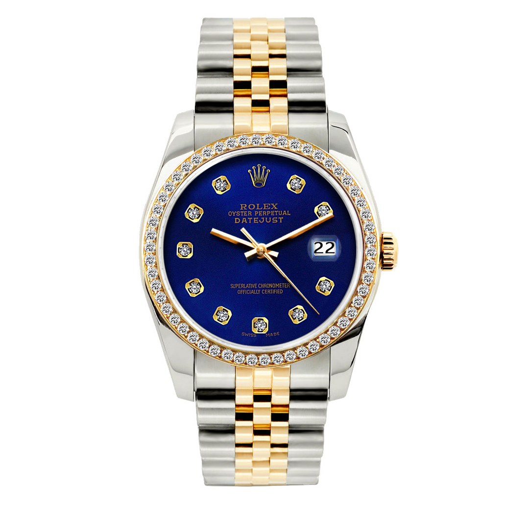 Datejust 36 Custom Sub Blue Diamond Dial with Diamond Bezel & Jubilee Bracelet in 18K Gold & Stainless Steel