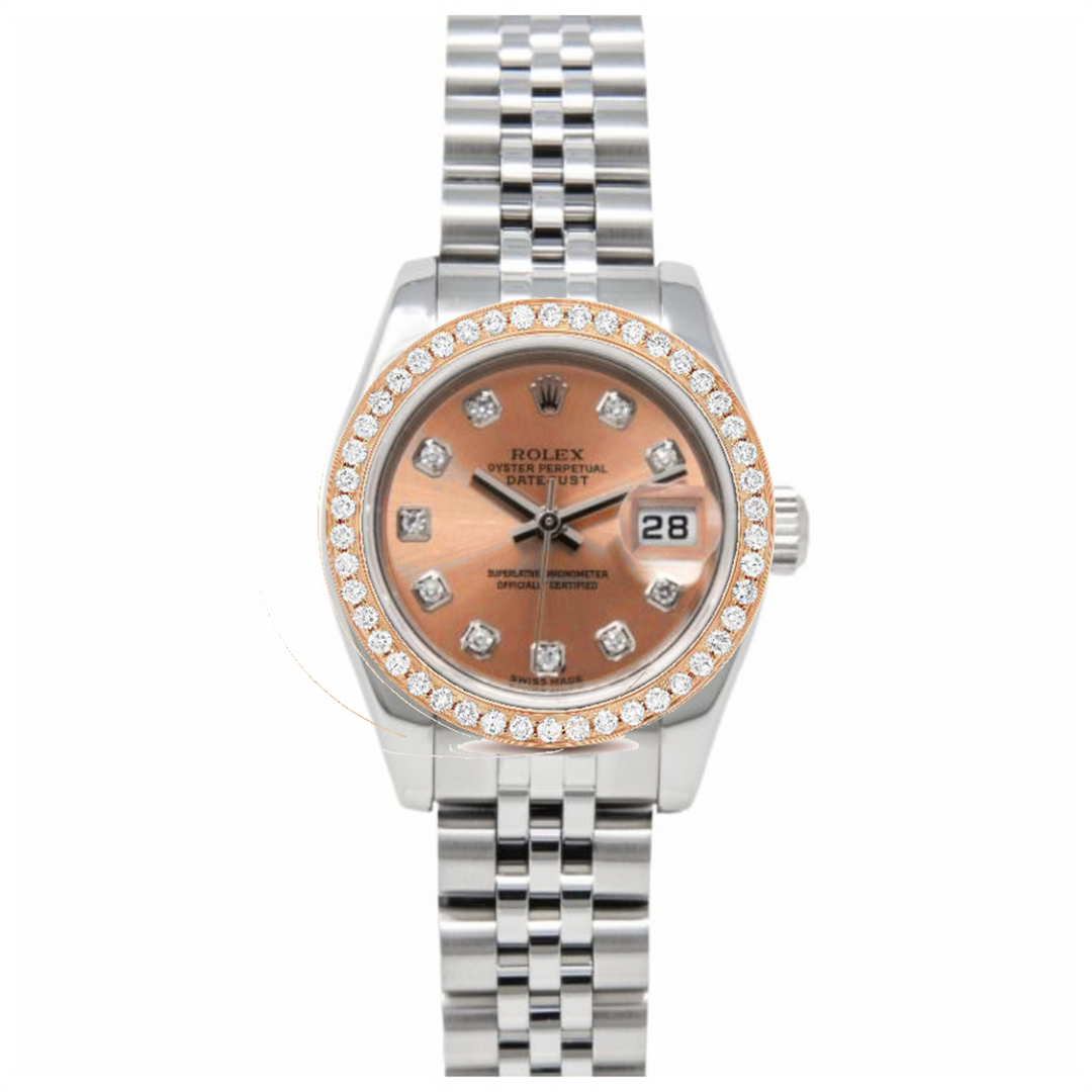 Datejust 26 Chocolate Diamond Dial with Rose Gold Diamond Bezel Jubilee Bracelet Stainless Steel