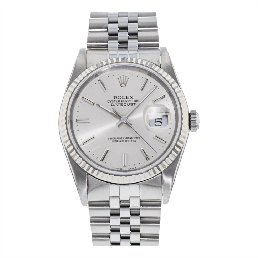Datejust 36 Silver Stick Dial 18-Karat Gold Fluted Bezel and Stainless Steel Jubilee Bracelet