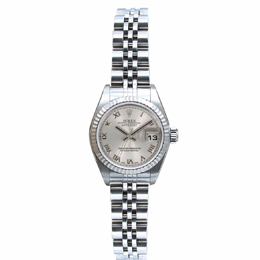 Datejust 26 Silver Roman Dial 18-Karat Gold Fluted Bezel and Stainless Steel Jubilee Bracelet