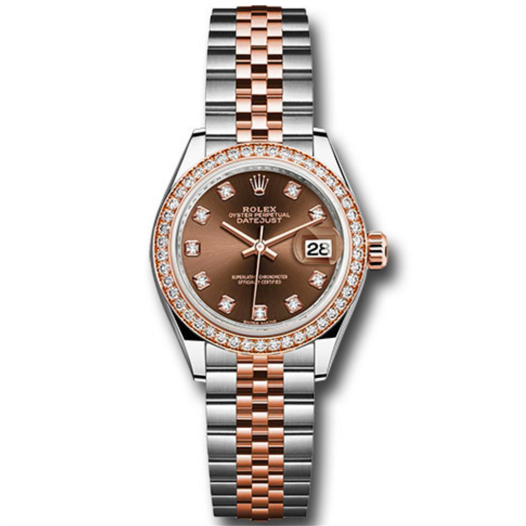 Datejust 26 Custom Chocolate Diamond Dial with Custom 1.00CT Diamond Bezel in 18-Karat Rose Gold and Stainless Steel Jubilee Bracelet