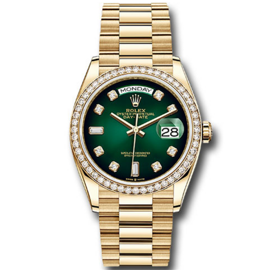 Day-Date 36 President Custom Ombré Green Diamond Dial  with Custom 2.00CT VVS/FG Diamond Bezel Automatic Watch in Full 18-Karat Gold
