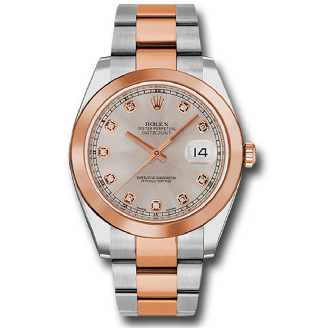 Datejust 41 Sundust Diamond Dial Smooth Bezel Steel and 18-Karat Rose Gold Oyster Bracelet