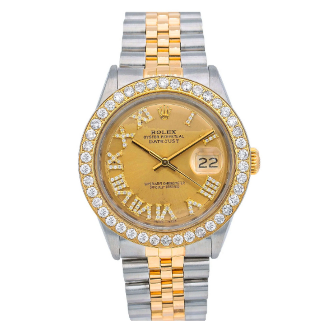 Datejust 36 Custom Champagne Roman Diamond Dial with Custom 4.50 Carat VVS/FG Diamond Bezel in 18-Karat Gold and Stainless Steel