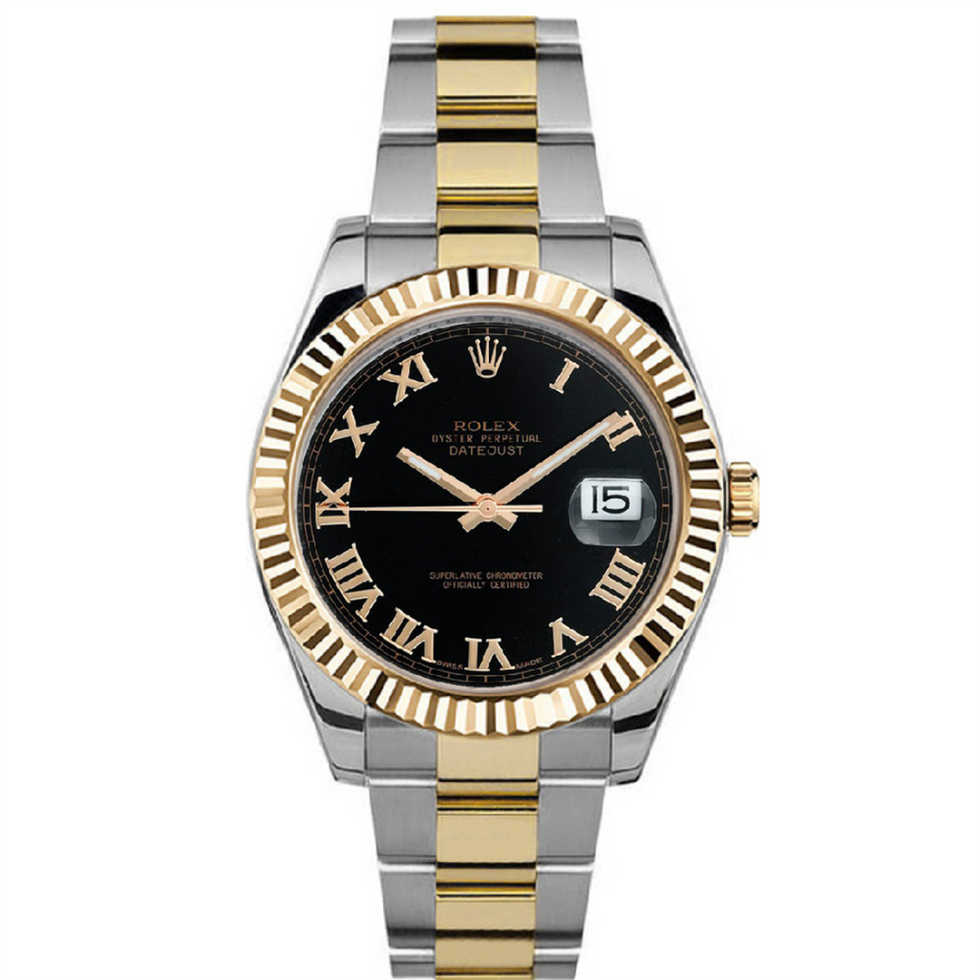 Datejust 41 "Discontinued" Black Roman Gold Dial  Oyster Bracelet in 18-Karat Gold and Stainless Steel