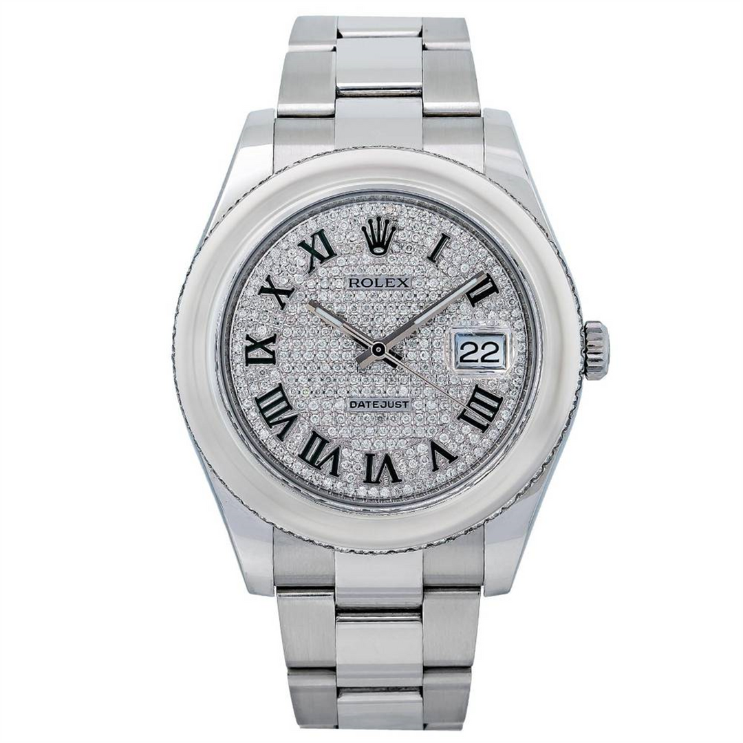 Datejust 41 Custom Pave Diamond Roman Dial 1.20 Carats Oyster Bracelet Automatic Watch