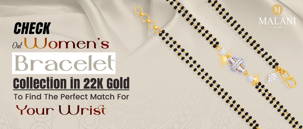Buy 22K Gold Bracelet For Women with Rudraksha & CZ Black Beads Design