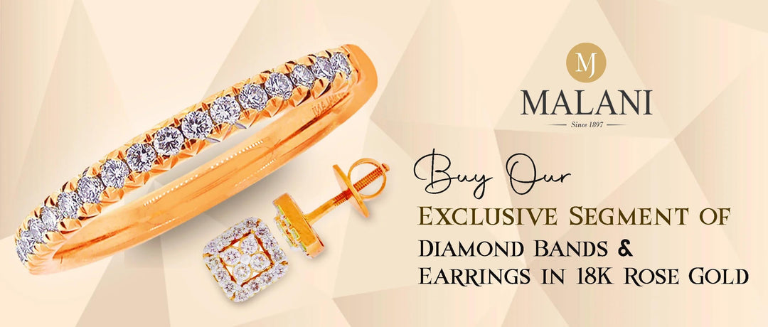 Get our 18K Rose Gold Diamond earrings and bands to make a statement