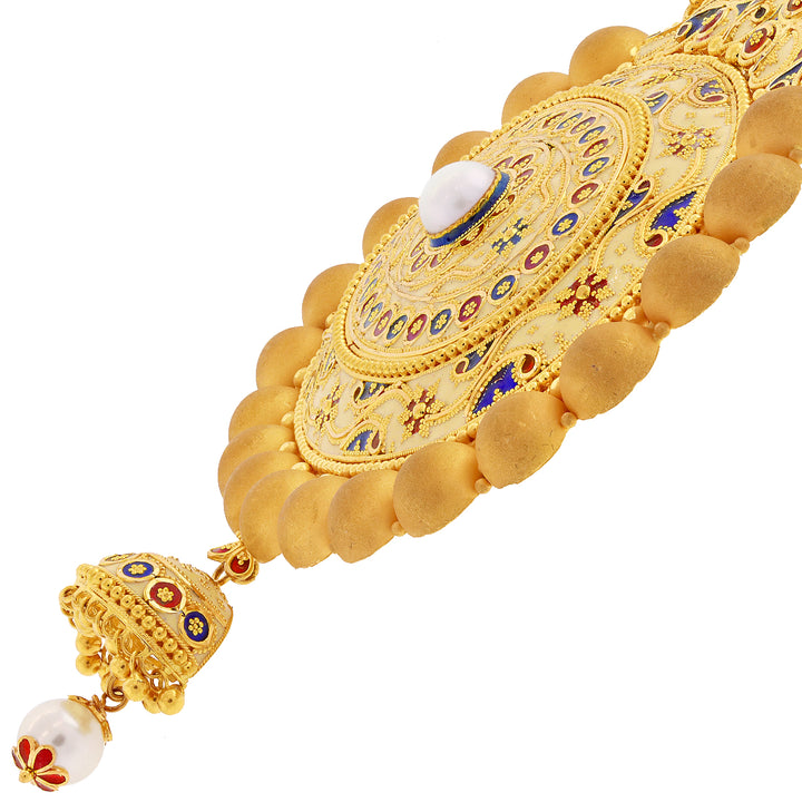 Mesmerizing Patta Haaram with Minakari & Pearls in 22K Gold