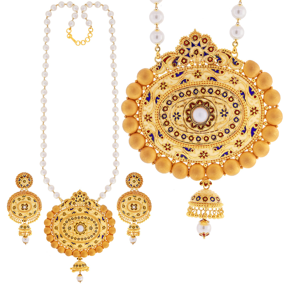 Mesmerizing Patta Haaram with Minakari & Pearls in 22K Gold